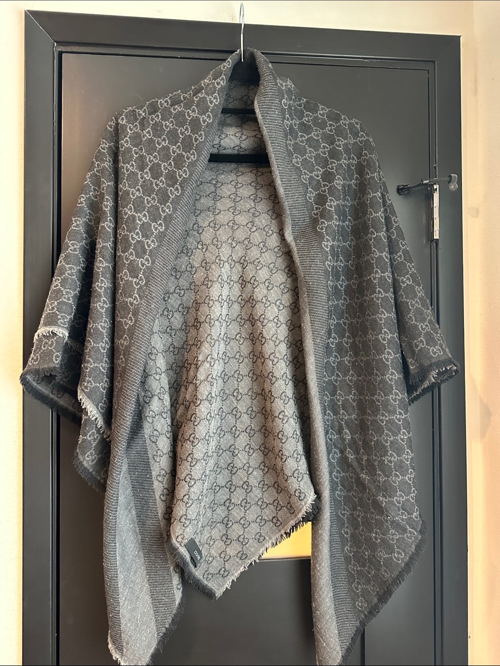Gucci Gray Double GG Knit Wrap Cape